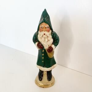 Vintage House of Hatten Old World Santa Figurine 5" Green 1994 Chalkware Dolores
